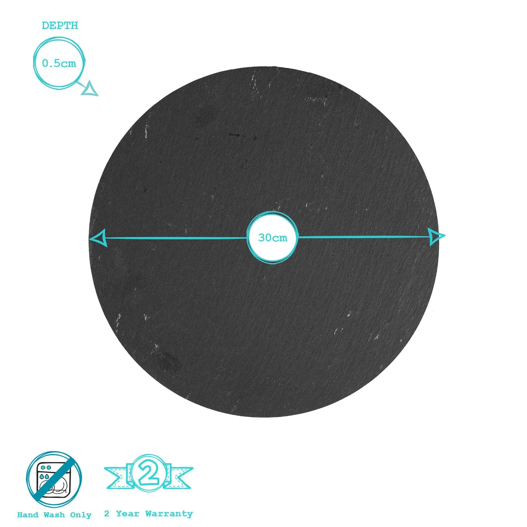 30cm Black Round Linea Slate Placemats - Pack of Six - By Argon Tableware