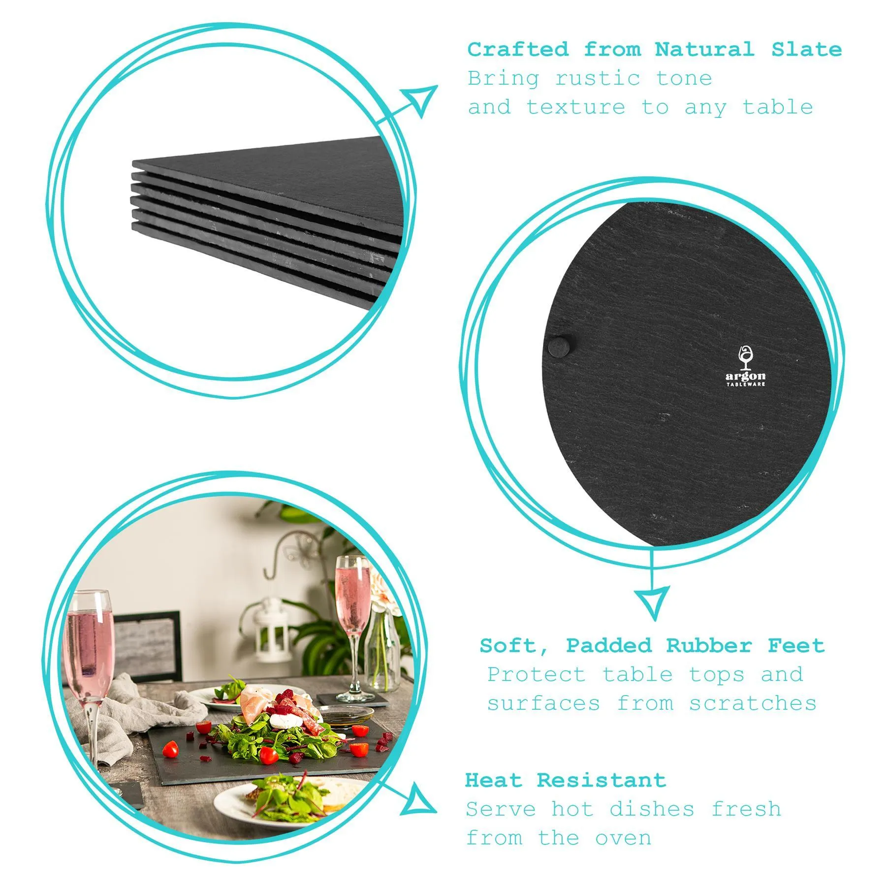30cm Black Round Linea Slate Placemats - Pack of Six - By Argon Tableware