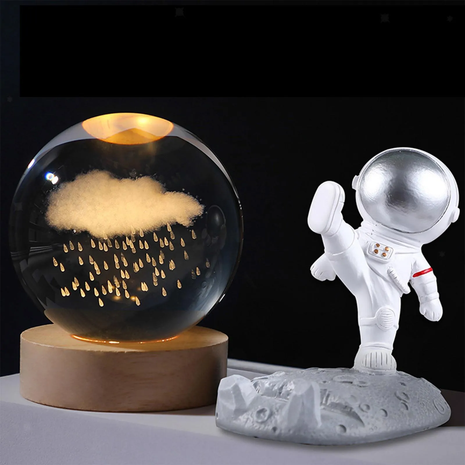 3D Crystal Cloud With Warm Led with Wood Base