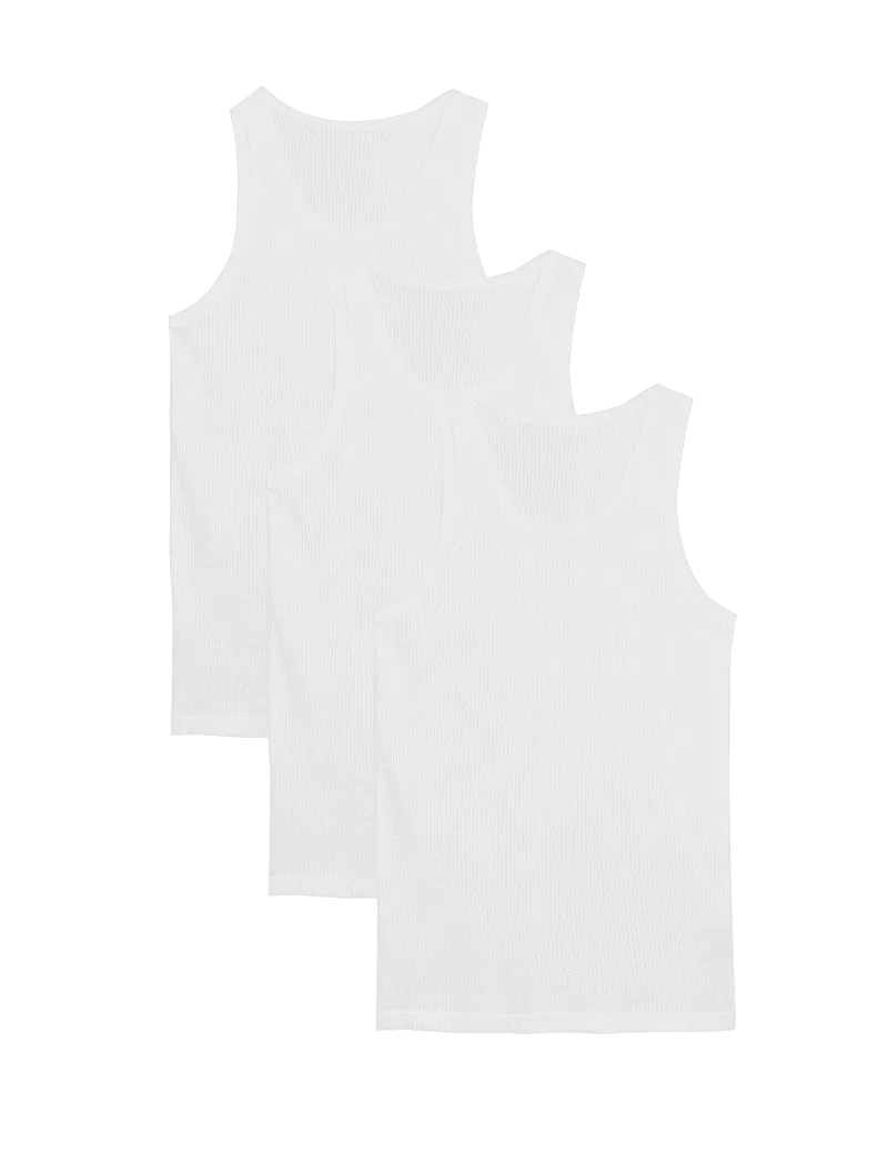 3pk Pure Cotton Classic Sleeveless Mesh Vests