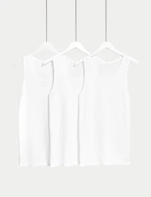 3pk Pure Cotton Classic Sleeveless Mesh Vests