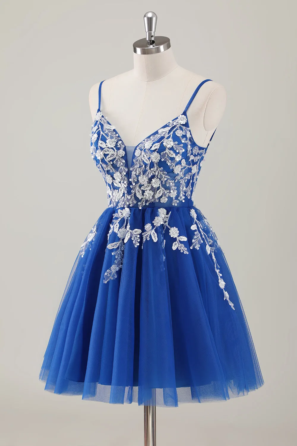 A Line Tulle Fuchsia Floral Sequin Homecoming Dress
