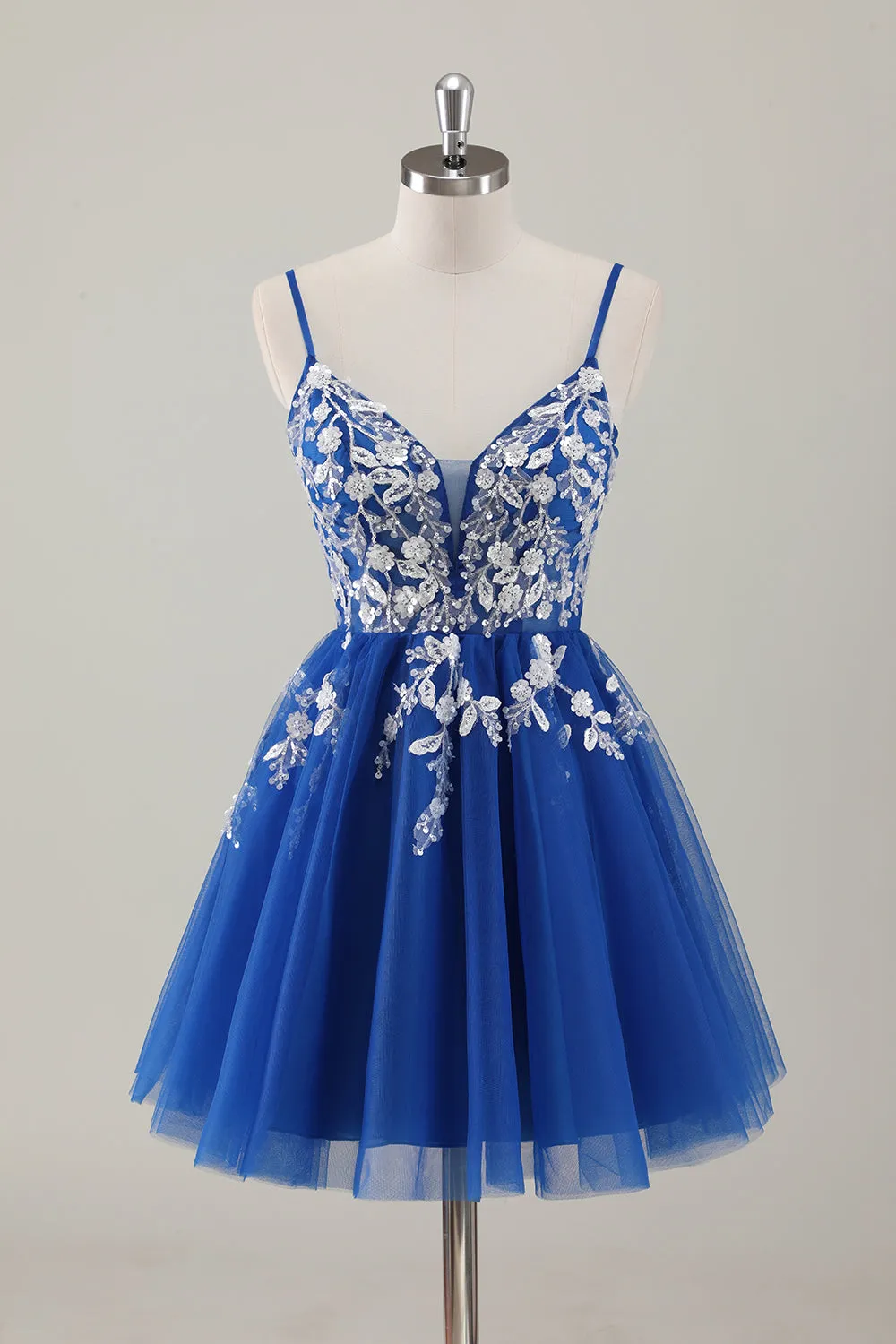 A Line Tulle Fuchsia Floral Sequin Homecoming Dress