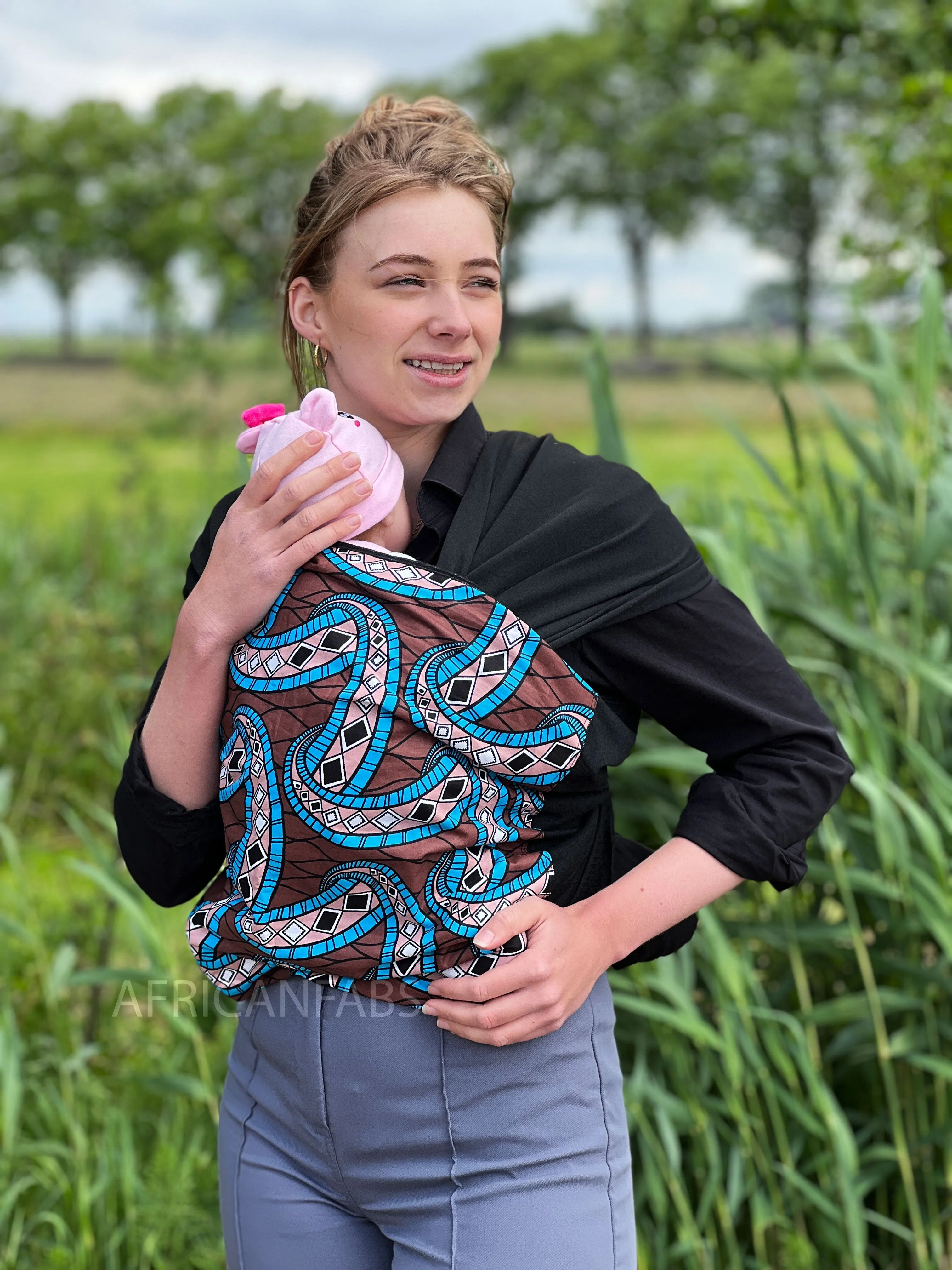 African Print Baby Carrier / Baby sling / baby wrap - Brown / blue