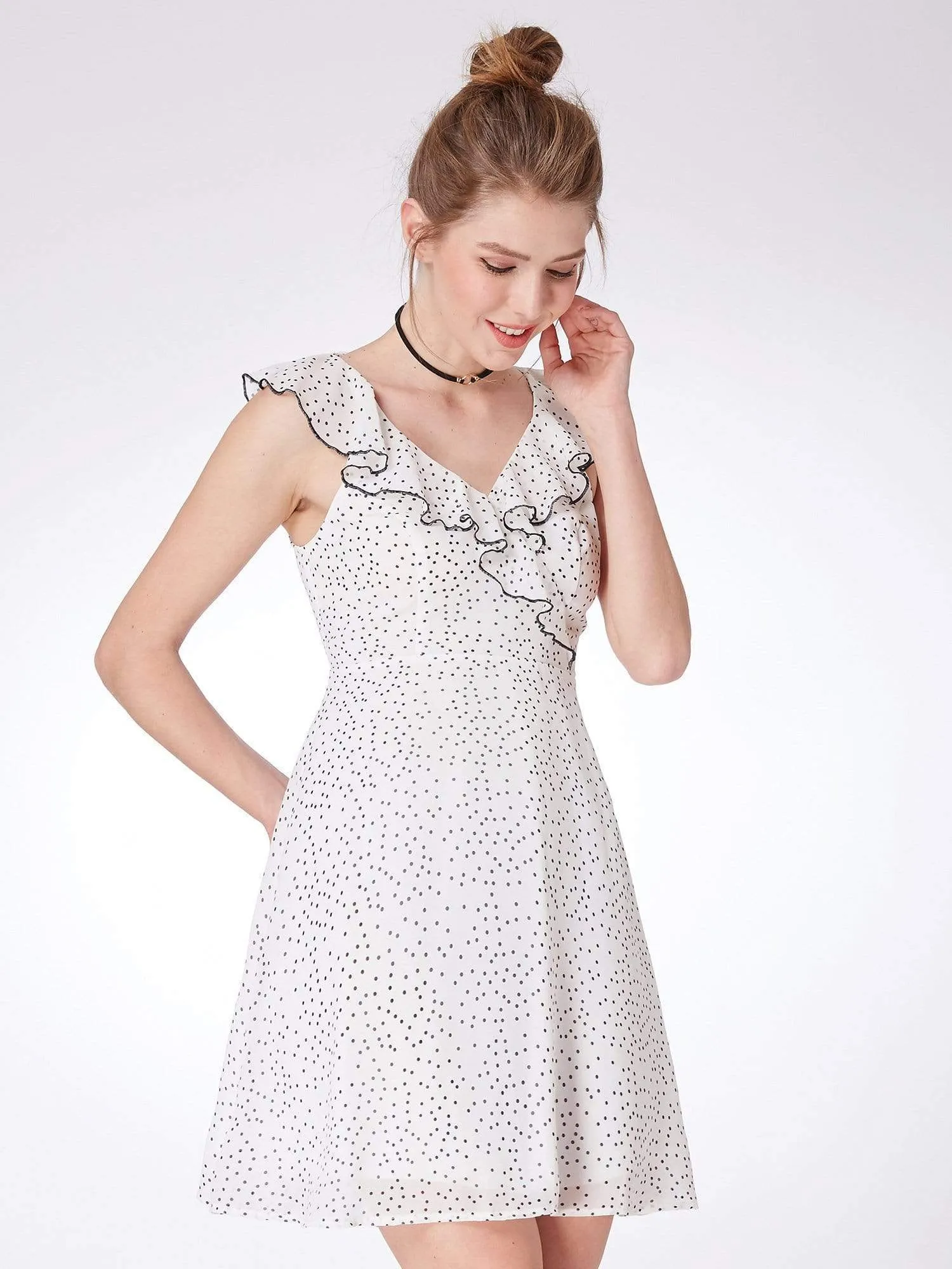 Alisa Pan V Neck Polka Dot Party Dress