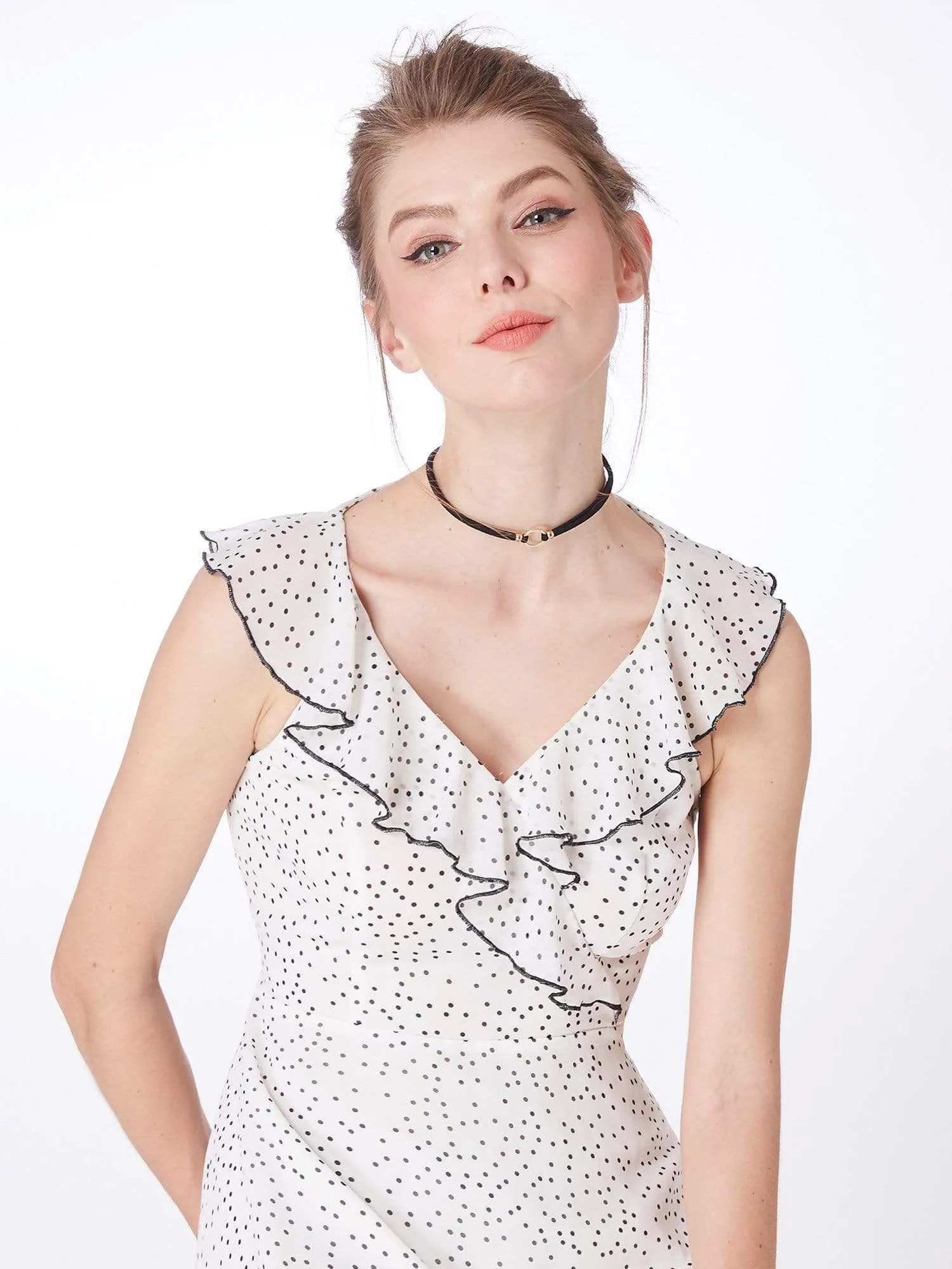 Alisa Pan V Neck Polka Dot Party Dress