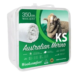 Australian Made Merino Wool Quilt 350GSM 160x210cm King Single Size