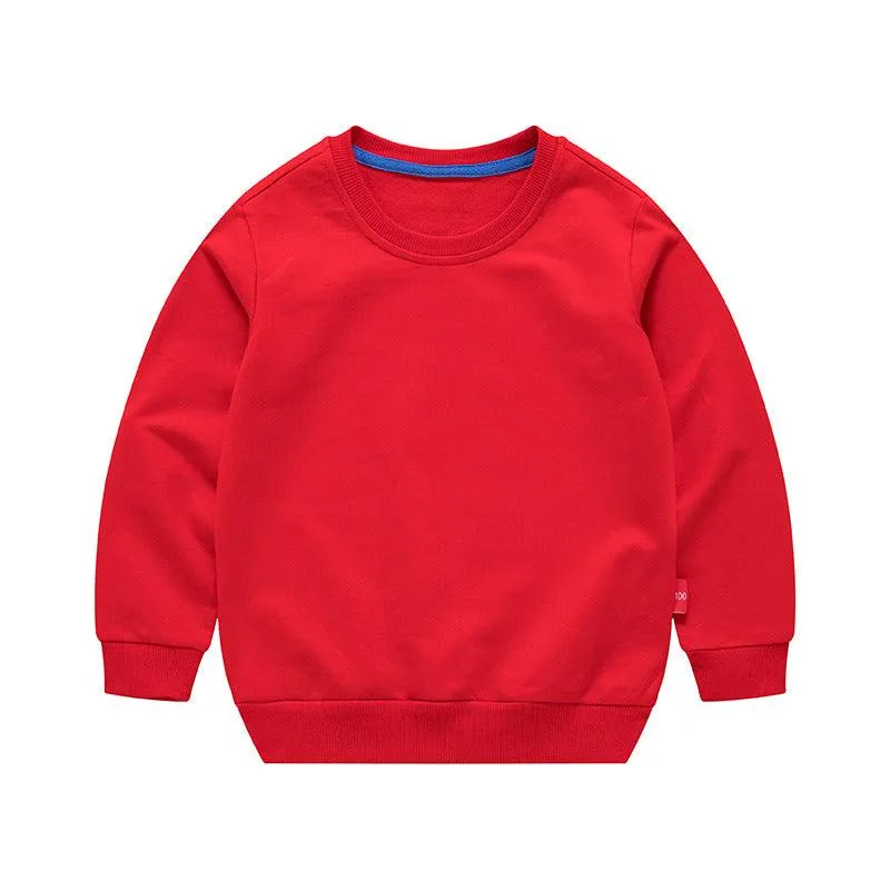 Boys Korean Round Neck Solid Color Loose Long Sleeve Pullover
