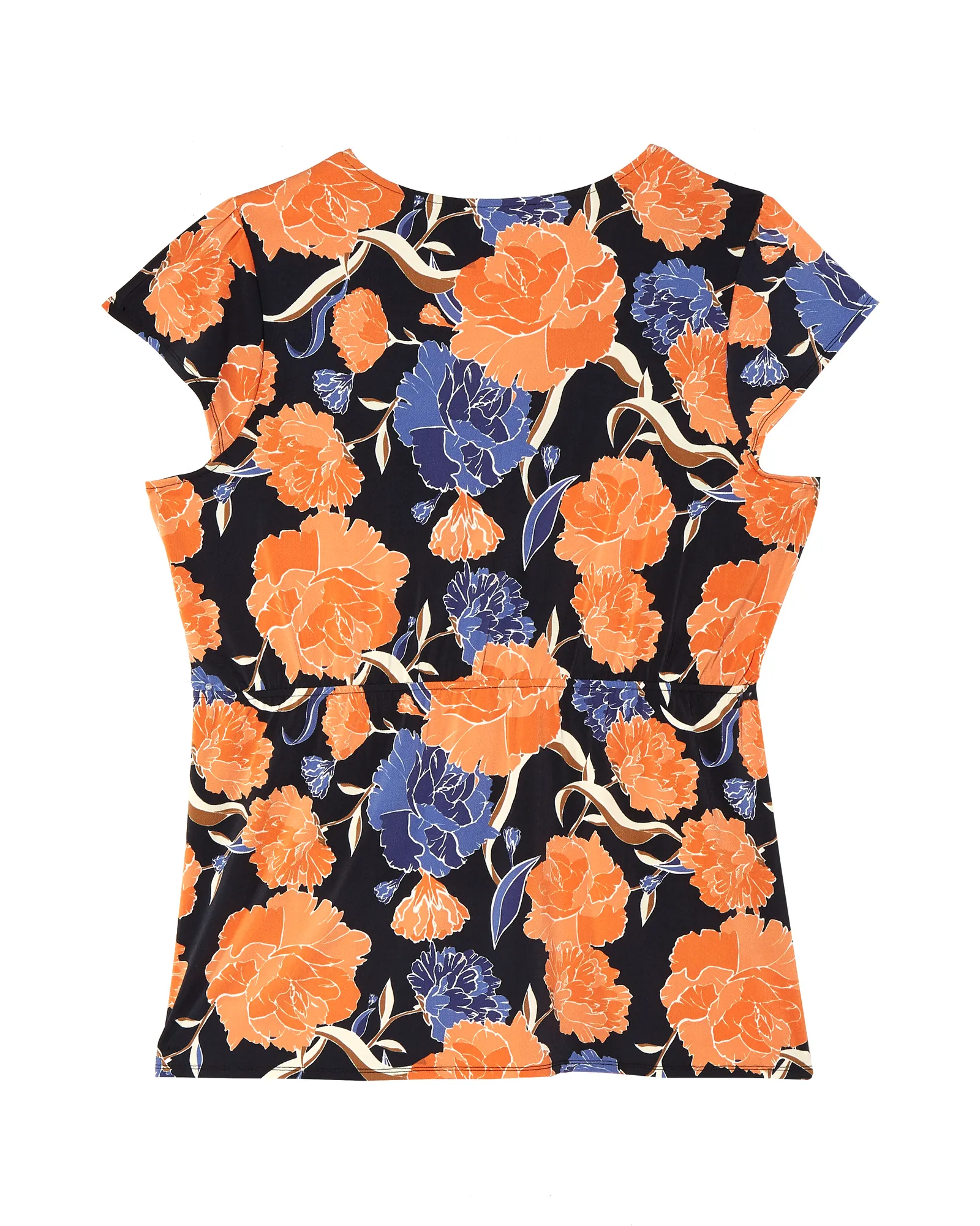 Branwen Short Sleeve Faux Wrap Tee | Navy / Coral