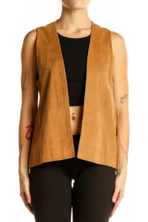 Camel Suede Open Front Vest