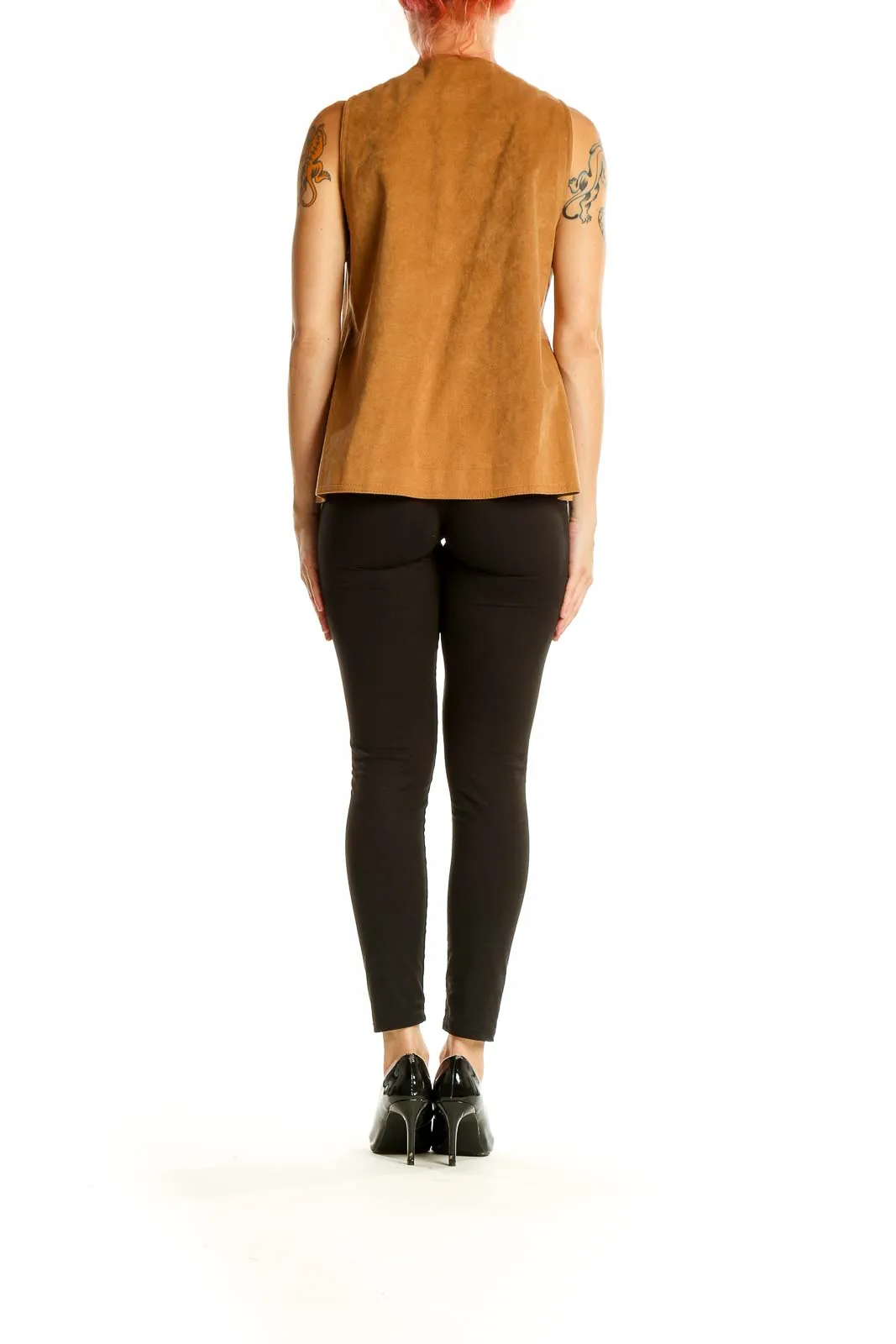 Camel Suede Open Front Vest