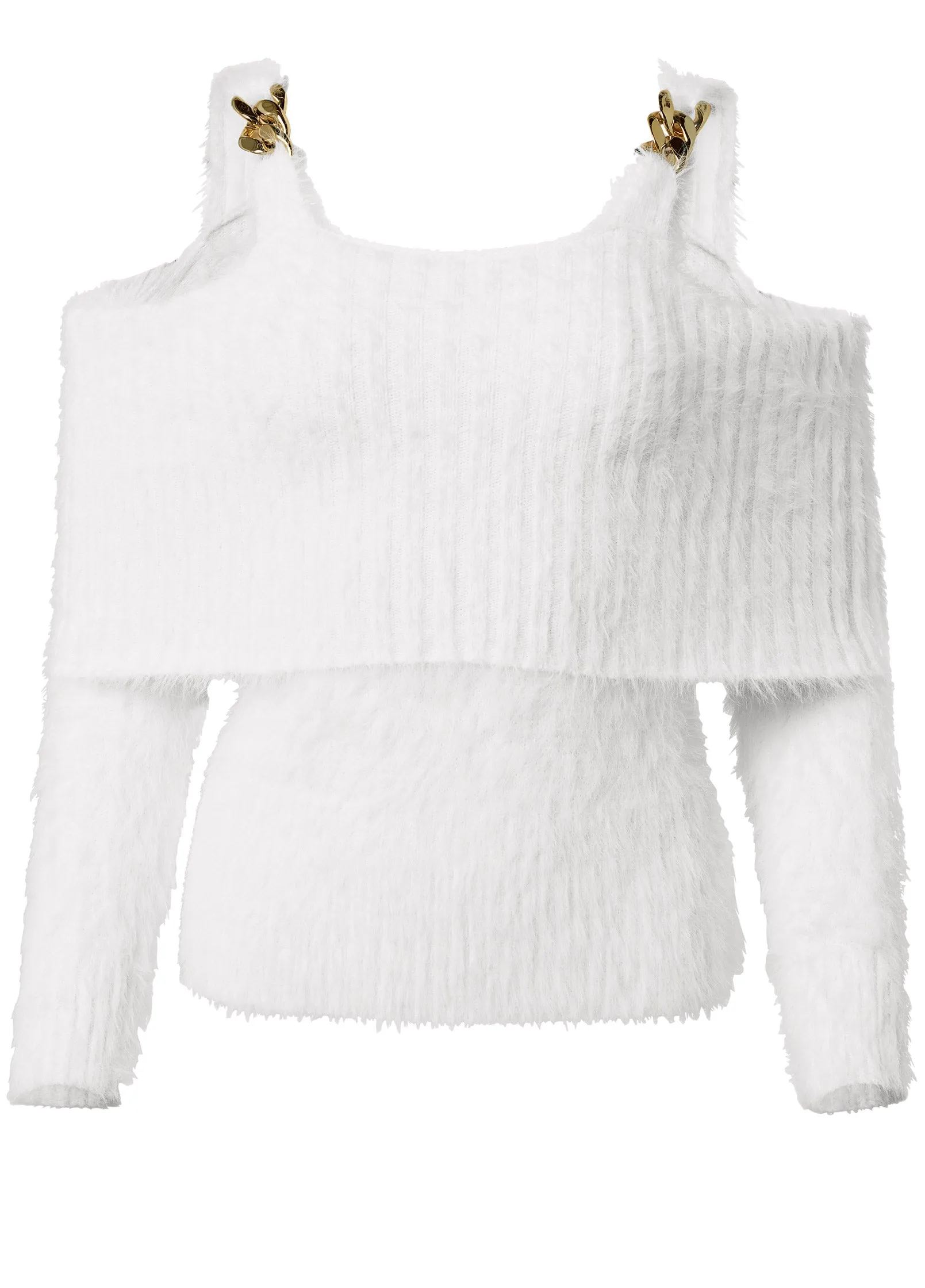 Chain Detail Cold-Shoulder Sweater - Off White