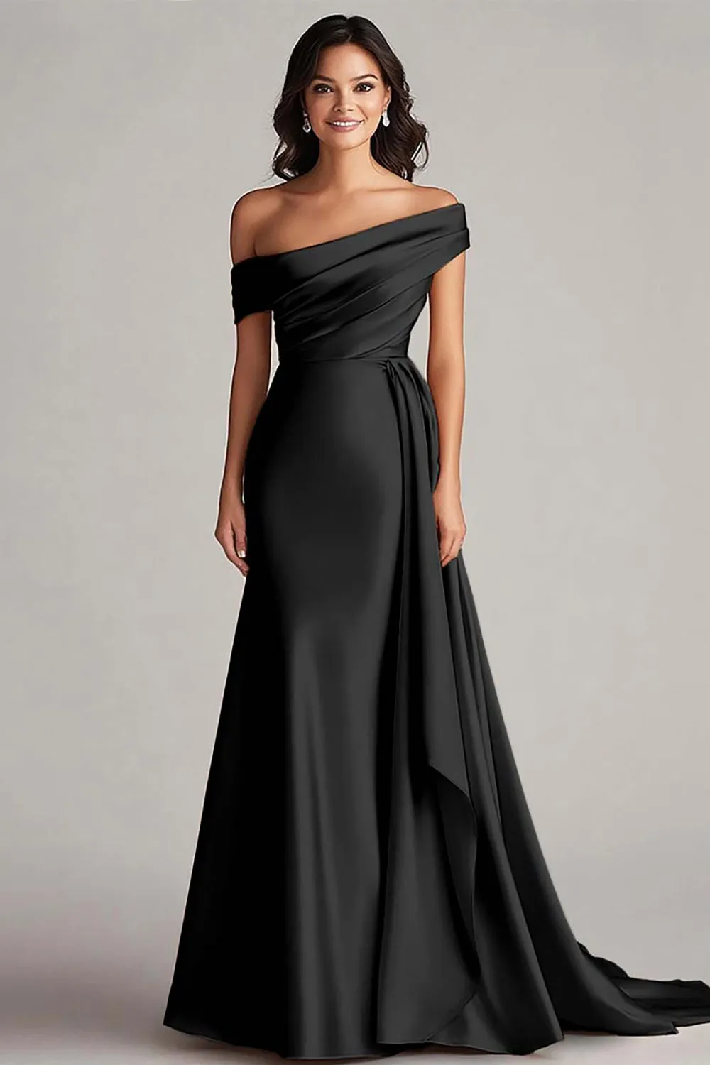 Champagne One Shoulder Satin Formal Dress with Sash