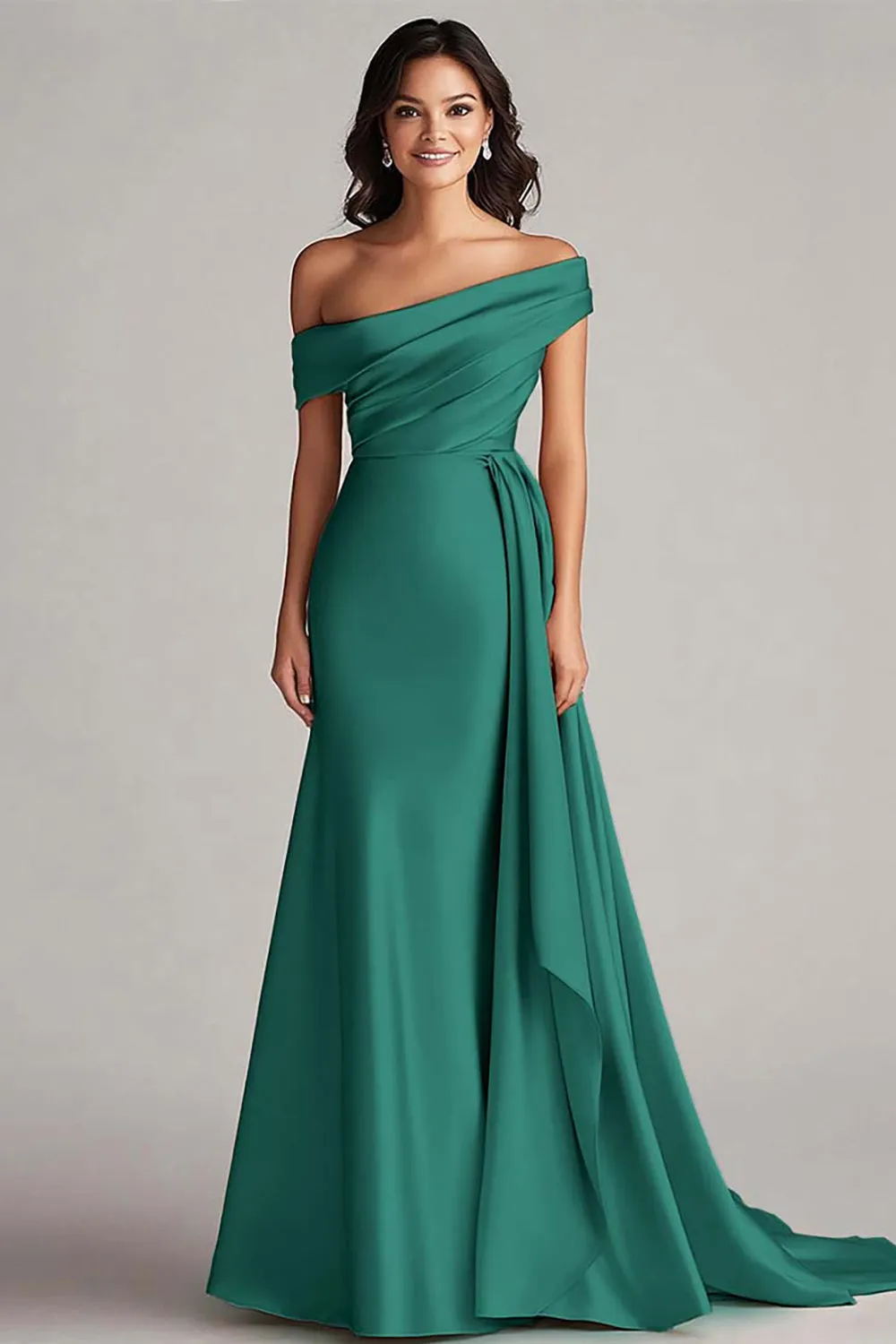 Champagne One Shoulder Satin Formal Dress with Sash