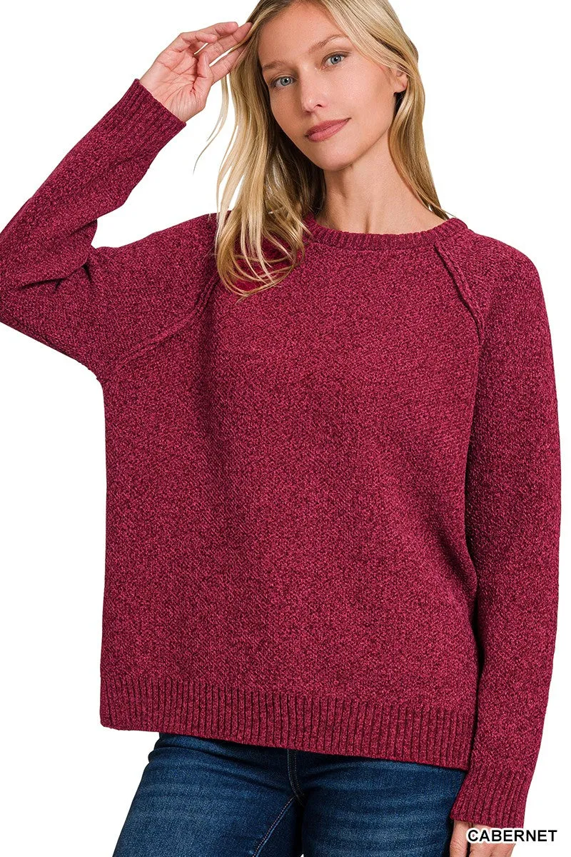 Chenille Raglan Sweater - Cabernet