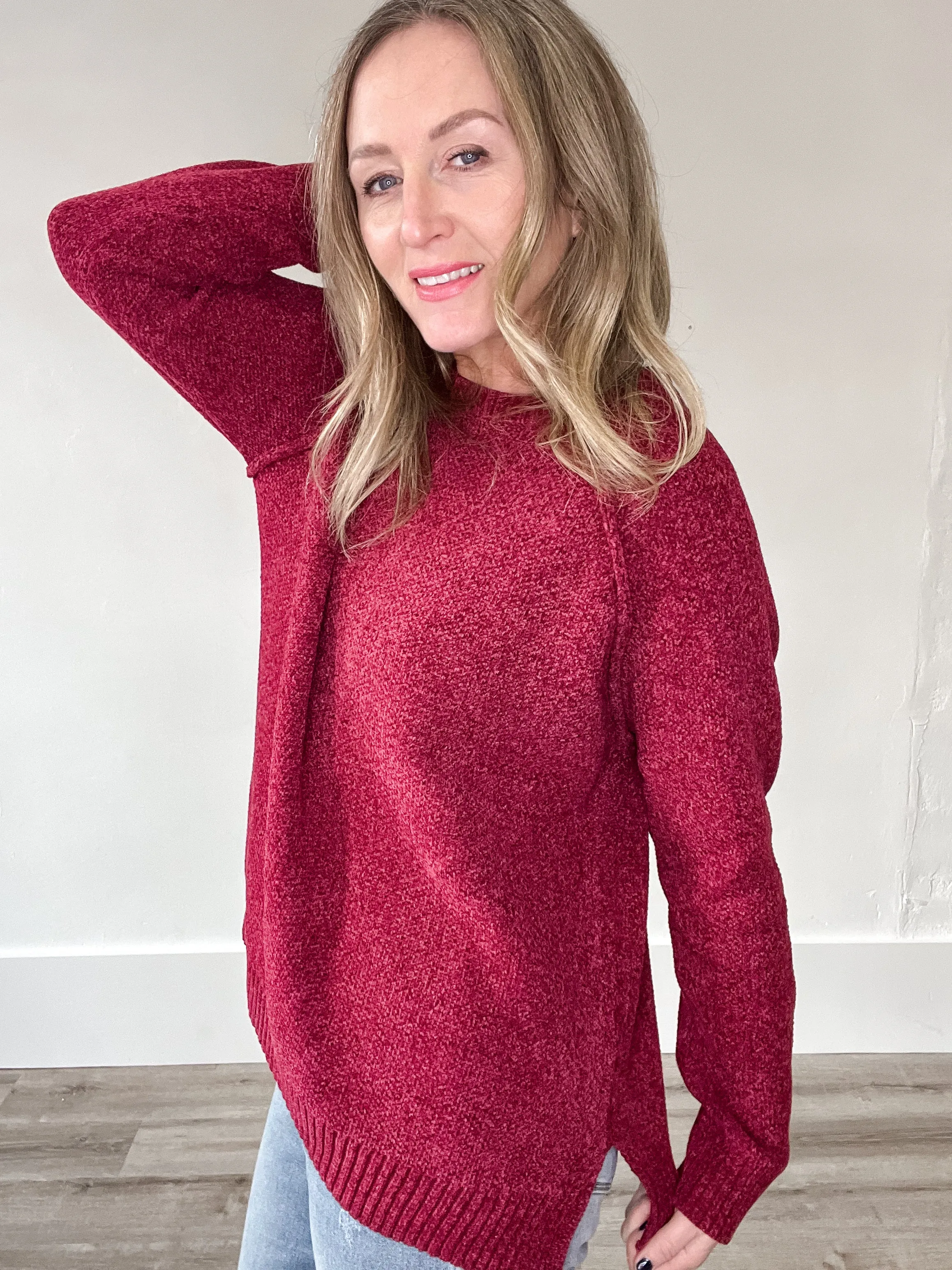 Chenille Raglan Sweater - Cabernet