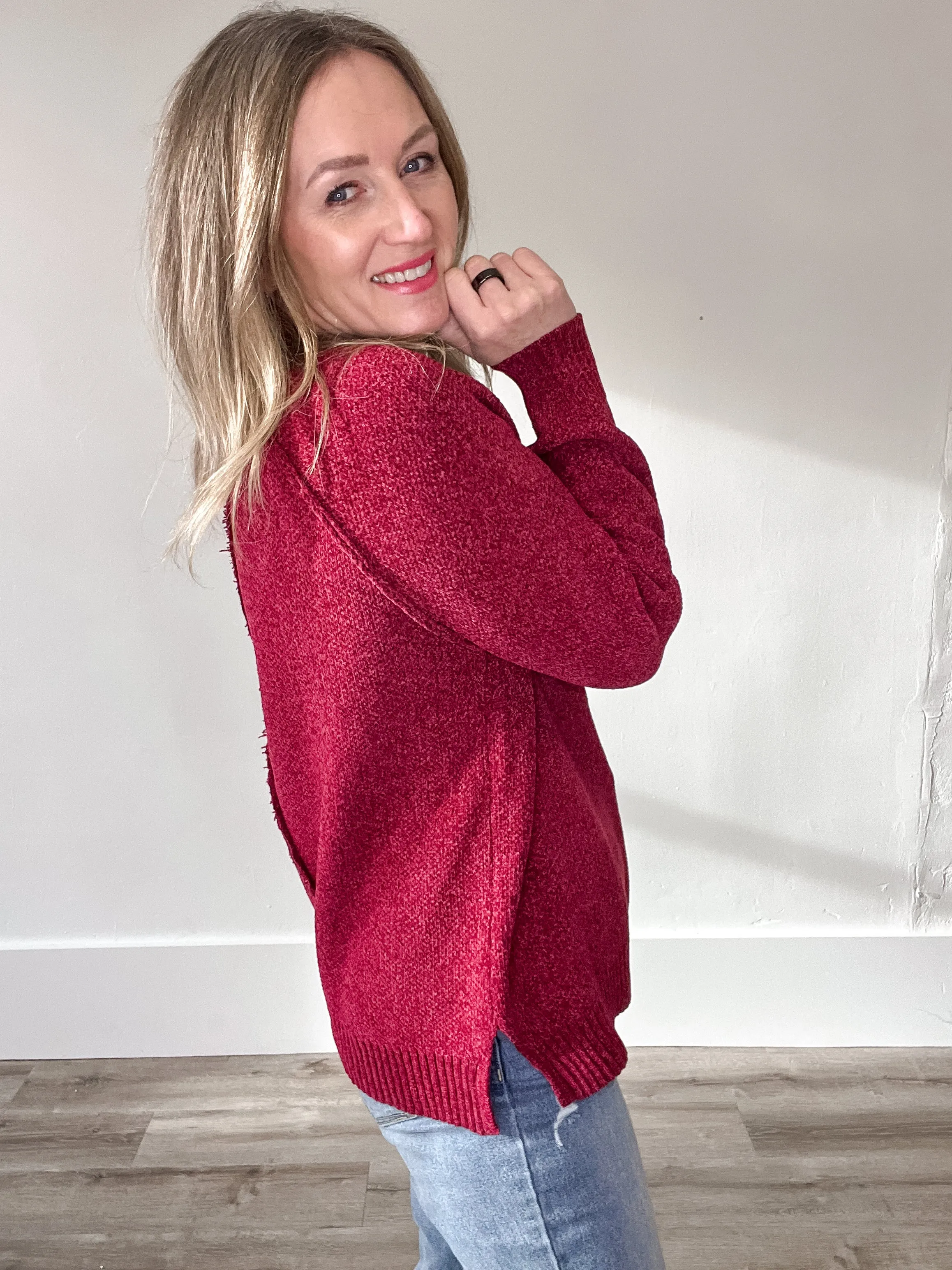 Chenille Raglan Sweater - Cabernet