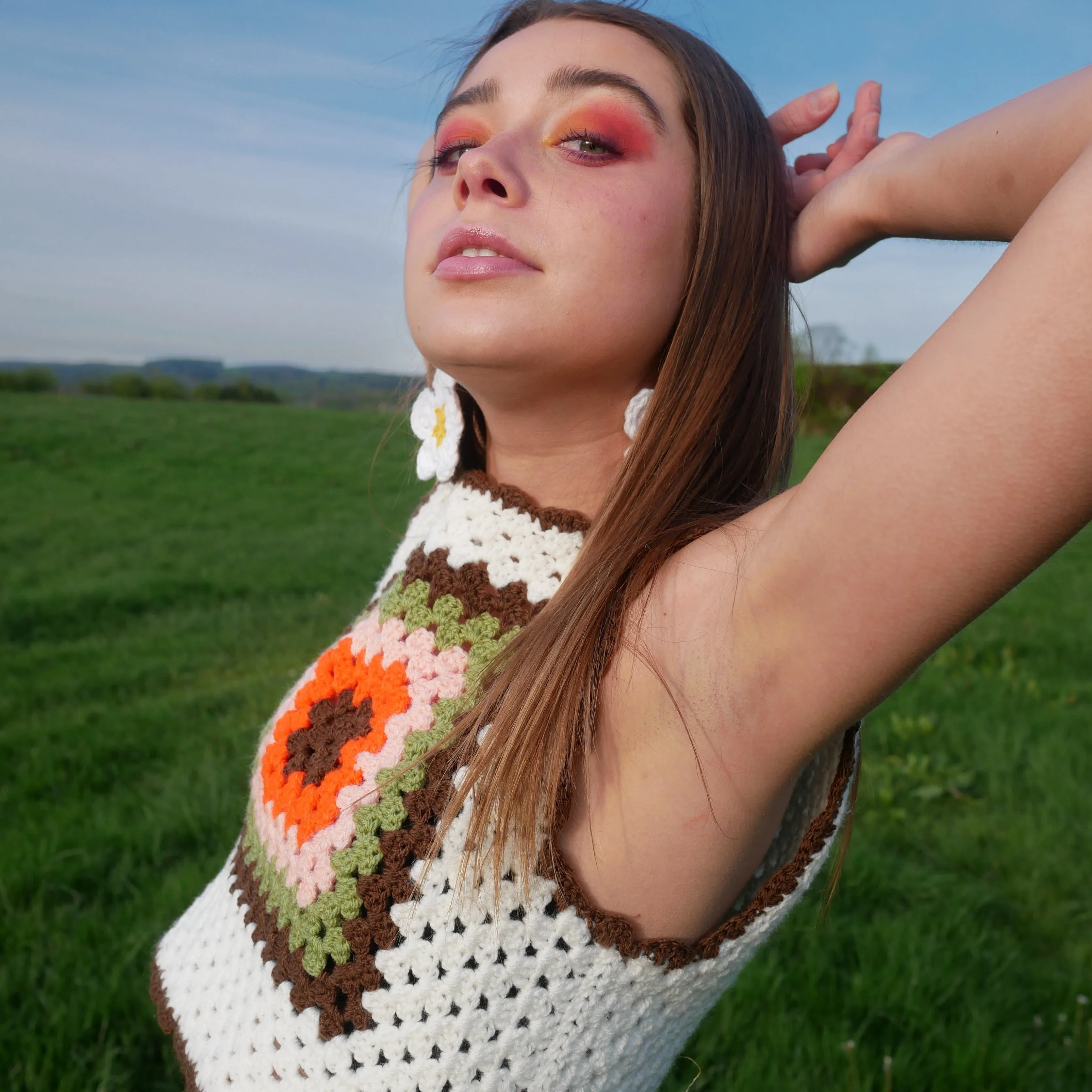 Classic 70s Style Cream Granny Square Crochet Vest