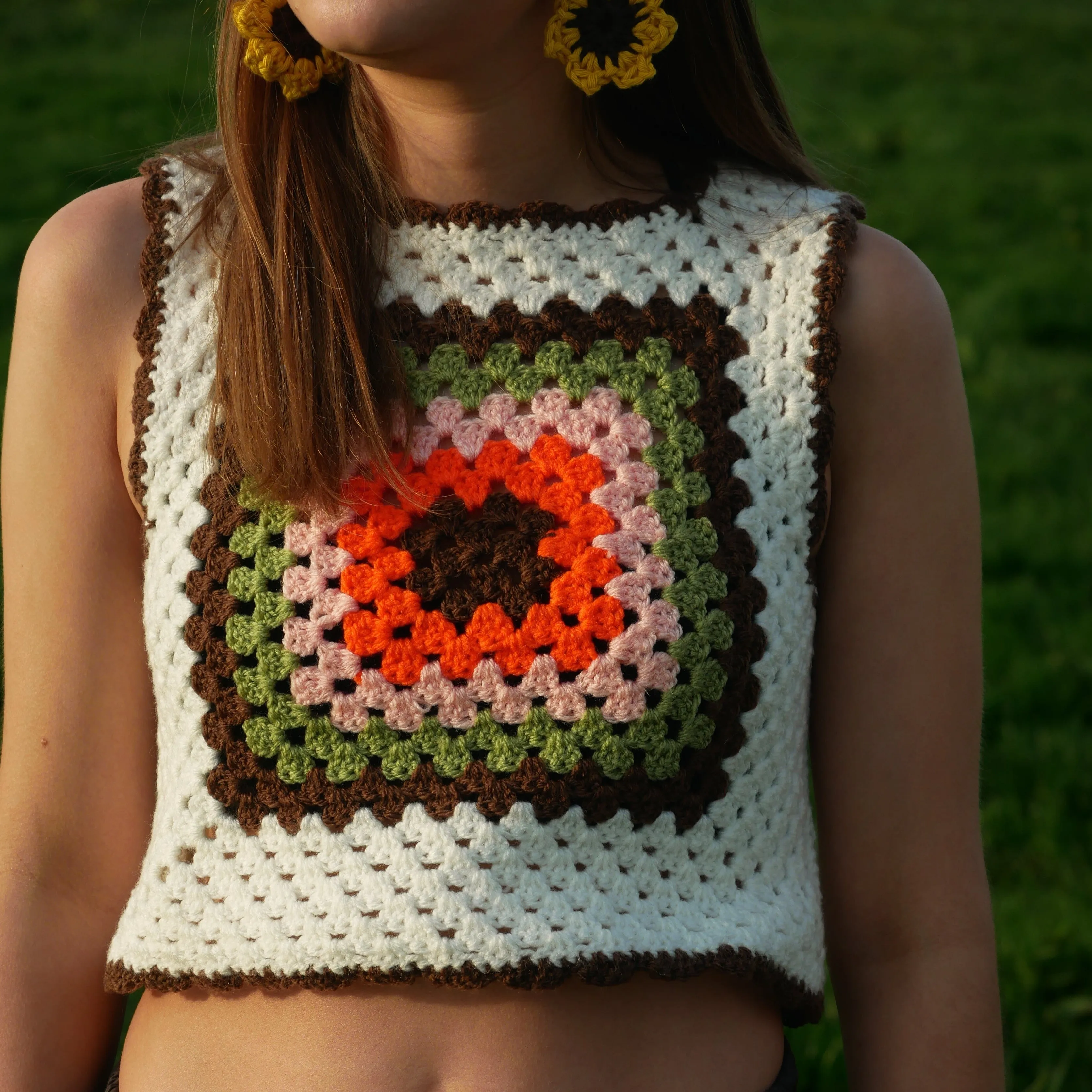 Classic 70s Style Cream Granny Square Crochet Vest
