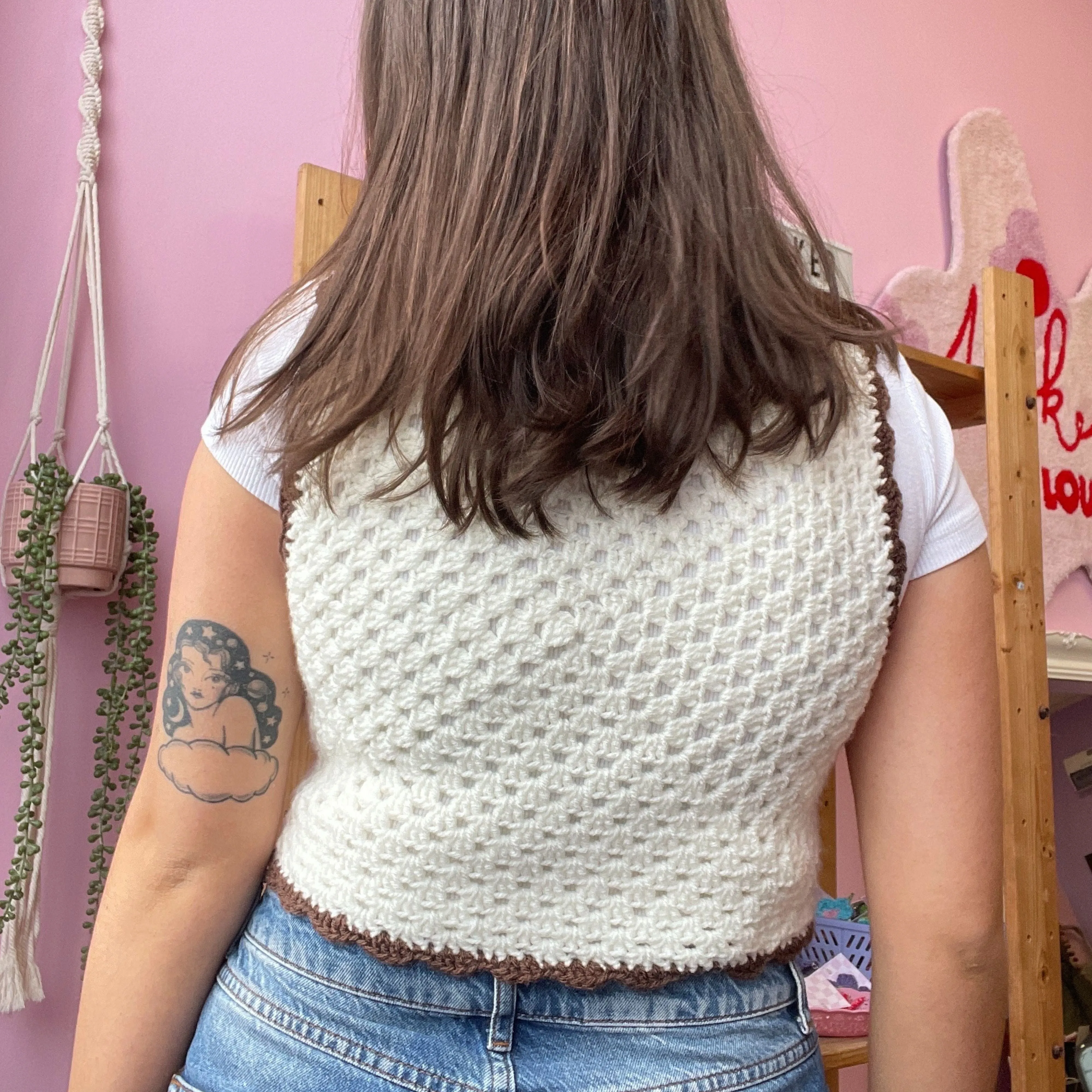 Classic 70s Style Cream Granny Square Crochet Vest