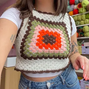 Classic 70s Style Cream Granny Square Crochet Vest