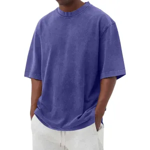 Cotton Shirt for Men Loose Fit Distressed Casual Half Sleeve T-Shirt Summer Retro Style Crewneck Pullover, Lighting Deals of Today My Order Shop The Look Baggy Style Tee(Dark Blue,3X-Large)