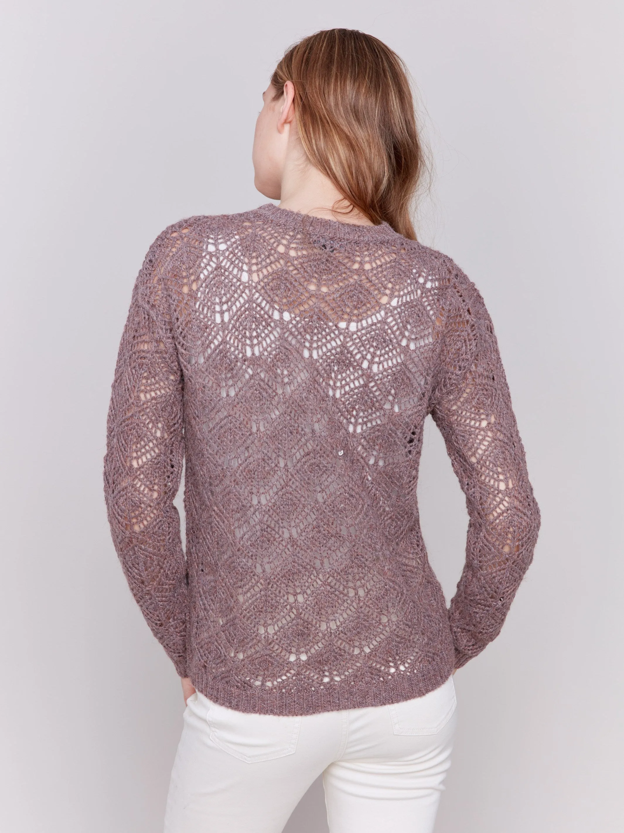 Crochet Knit Sweater - Taupe - H-Taupe