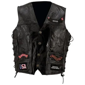 Diamond Plate Rock Design Genuine Buffalo Leather Vest- 4x