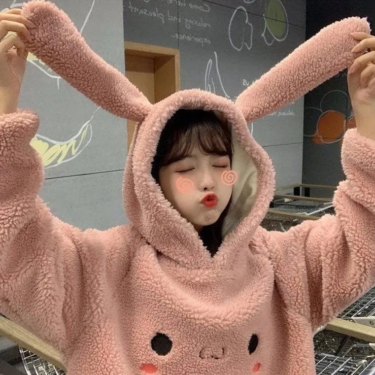 Fluffy Sweater With Bunny Ears And Bag