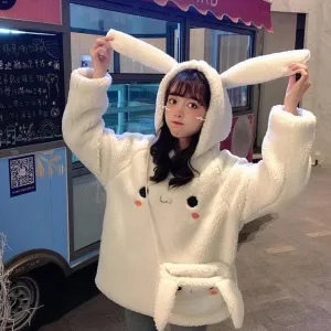Fluffy Sweater With Bunny Ears And Bag