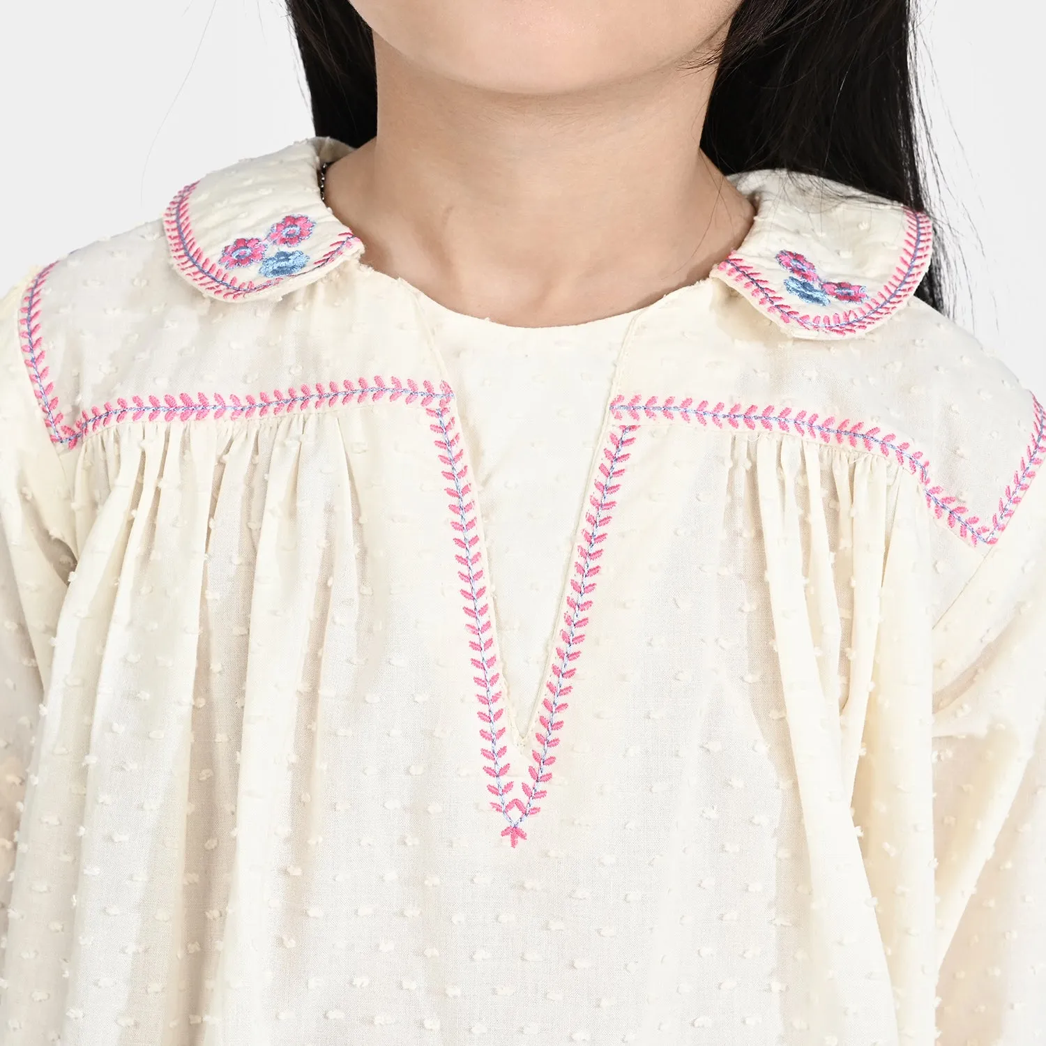 Girls Emb Top Dreamy-White