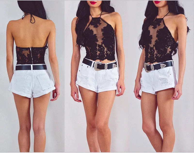 Halter Lace Transparent Sleeveless Backless Sheath Vest