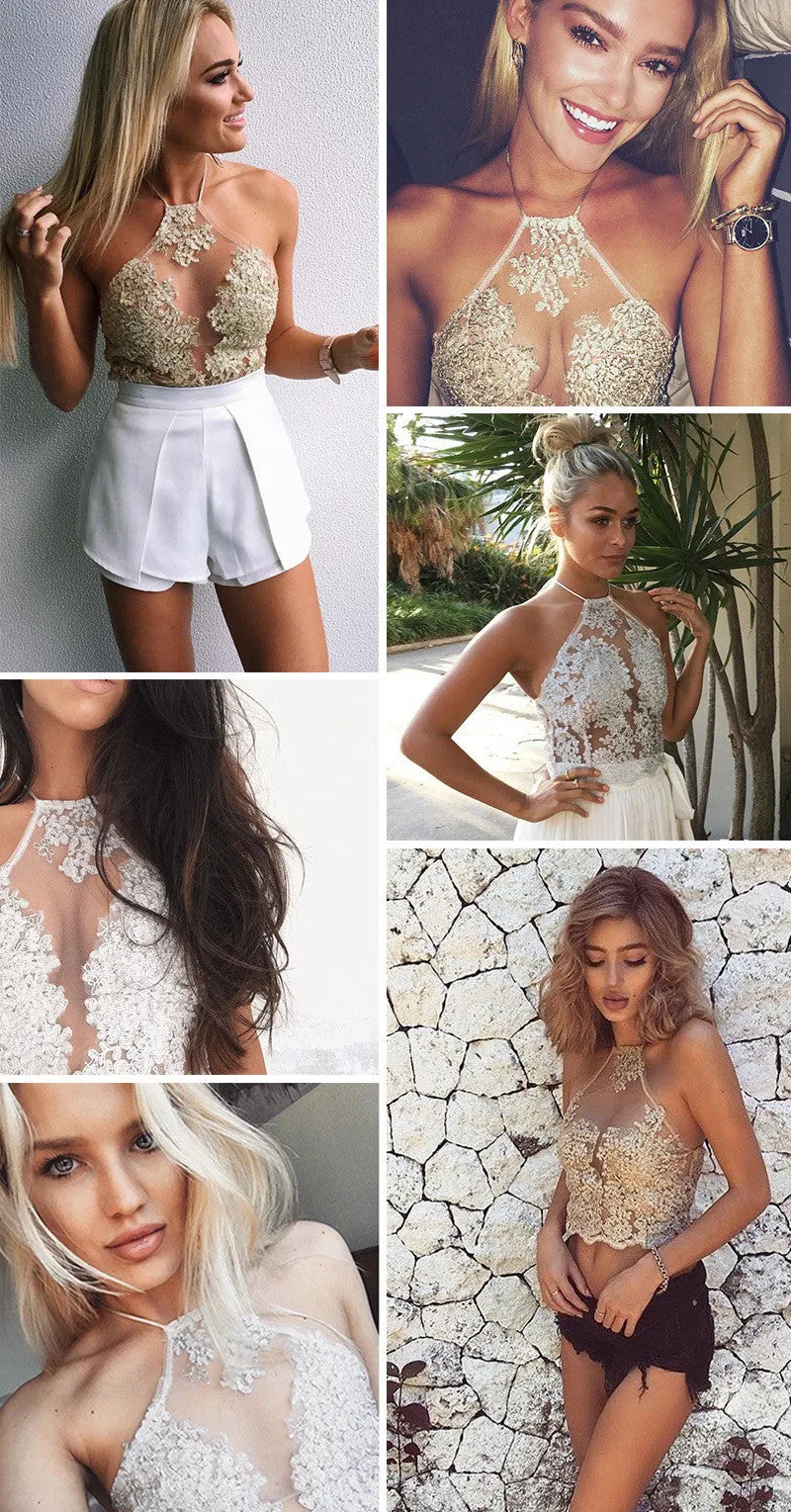 Halter Lace Transparent Sleeveless Backless Sheath Vest