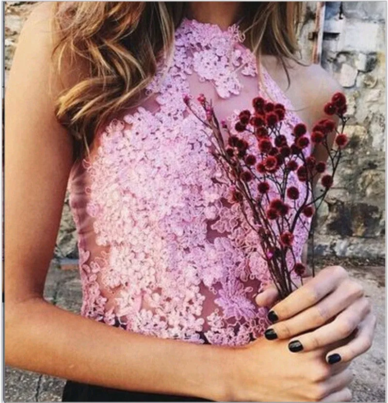 Halter Lace Transparent Sleeveless Backless Sheath Vest