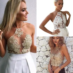 Halter Lace Transparent Sleeveless Backless Sheath Vest
