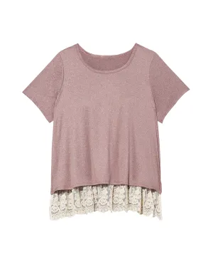 Helaina Short Sleeve Lace Underlay Tee | Purple / Ivory