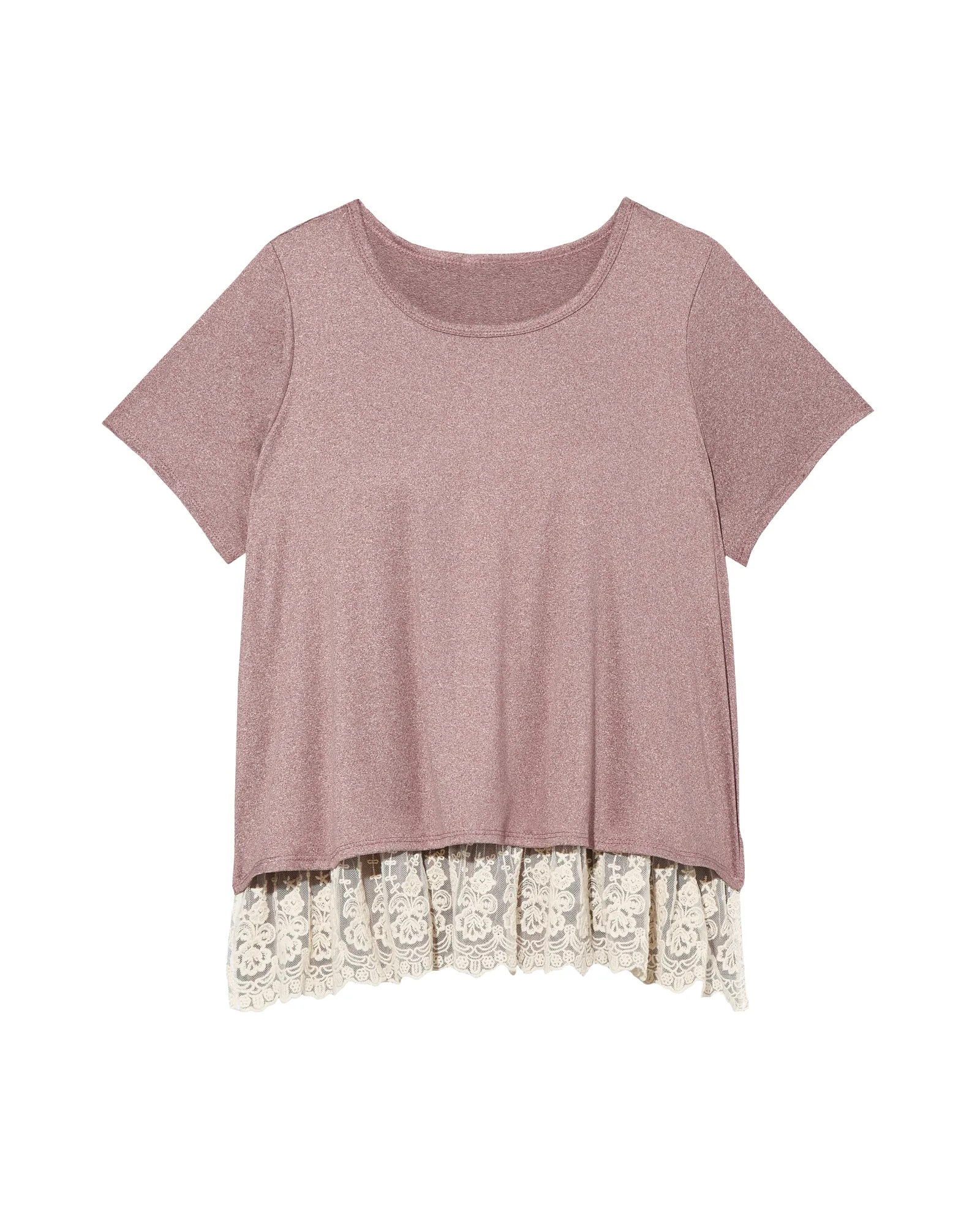 Helaina Short Sleeve Lace Underlay Tee | Purple / Ivory
