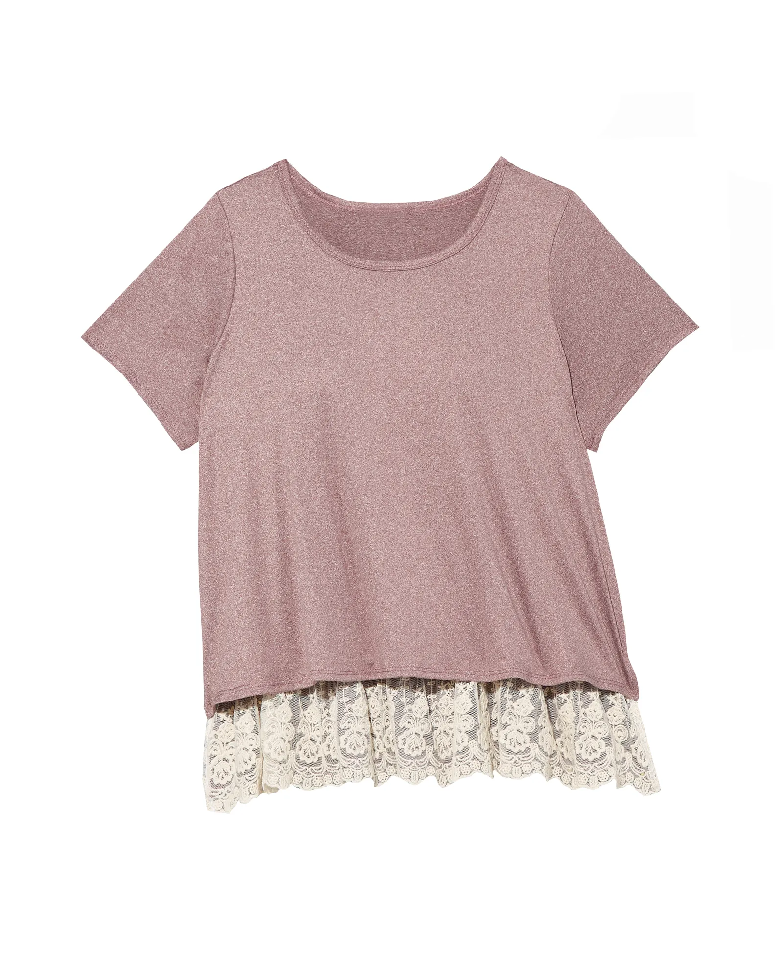 Helaina Short Sleeve Lace Underlay Tee | Purple / Ivory
