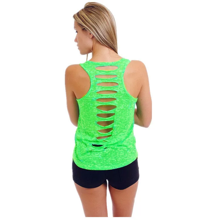 Hollow Out Sleeveless U-neck Pure Color Vest