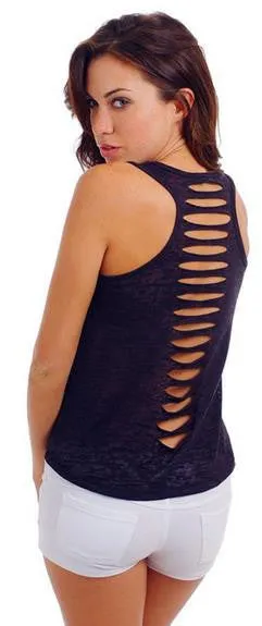 Hollow Out Sleeveless U-neck Pure Color Vest