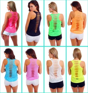 Hollow Out Sleeveless U-neck Pure Color Vest