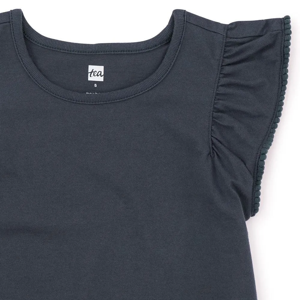 Indigo Pom-Pom Flutter Top