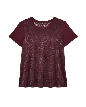 Jamie Lace Short Sleeve Tee | Burgundy
