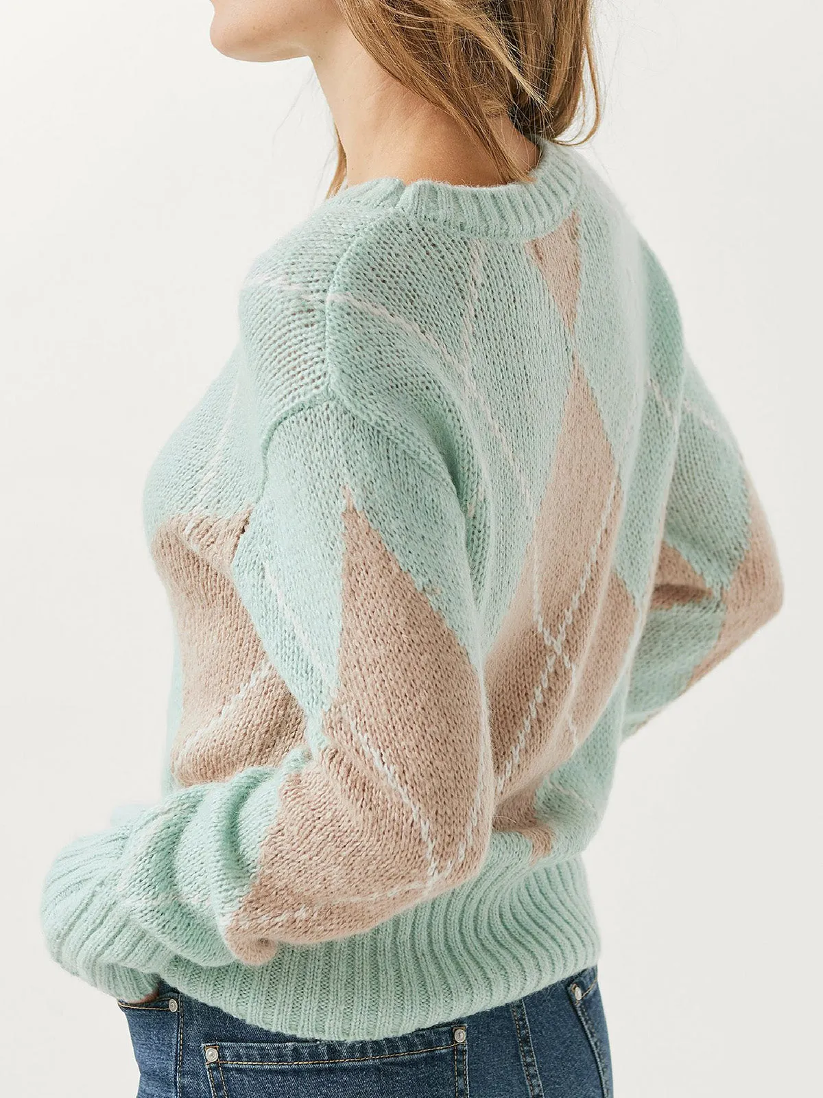 Ladies Aqua Phebe Wool Blend Ribbed Knitted Plus Size Jumper