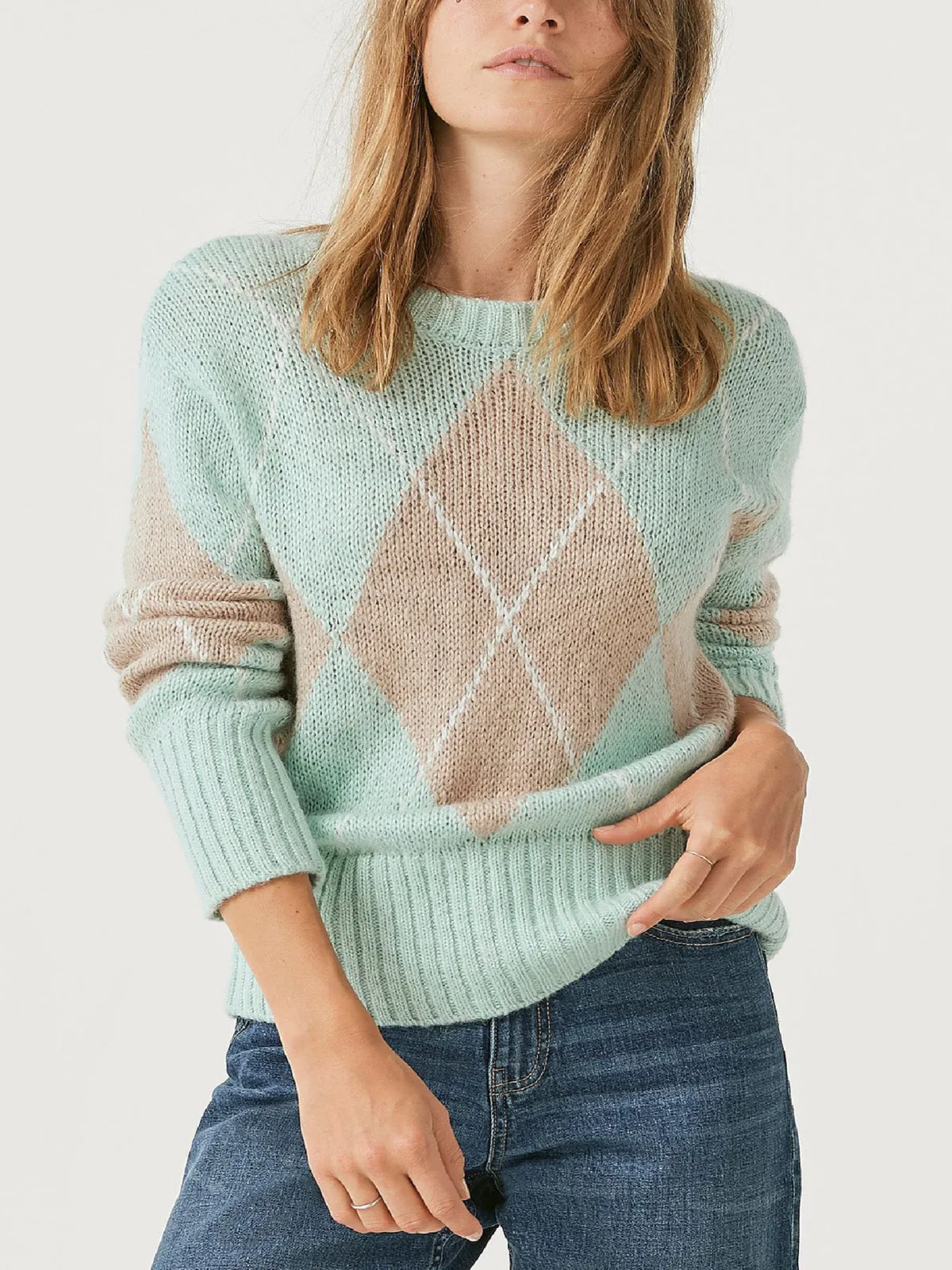 Ladies Aqua Phebe Wool Blend Ribbed Knitted Plus Size Jumper