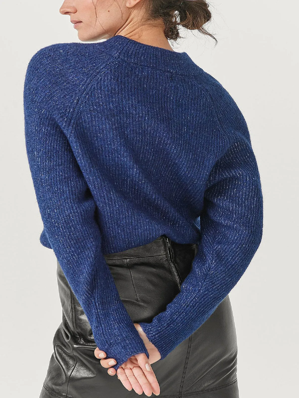 Ladies Blue Elvira Wool Blend Ribbed Knit Jumper