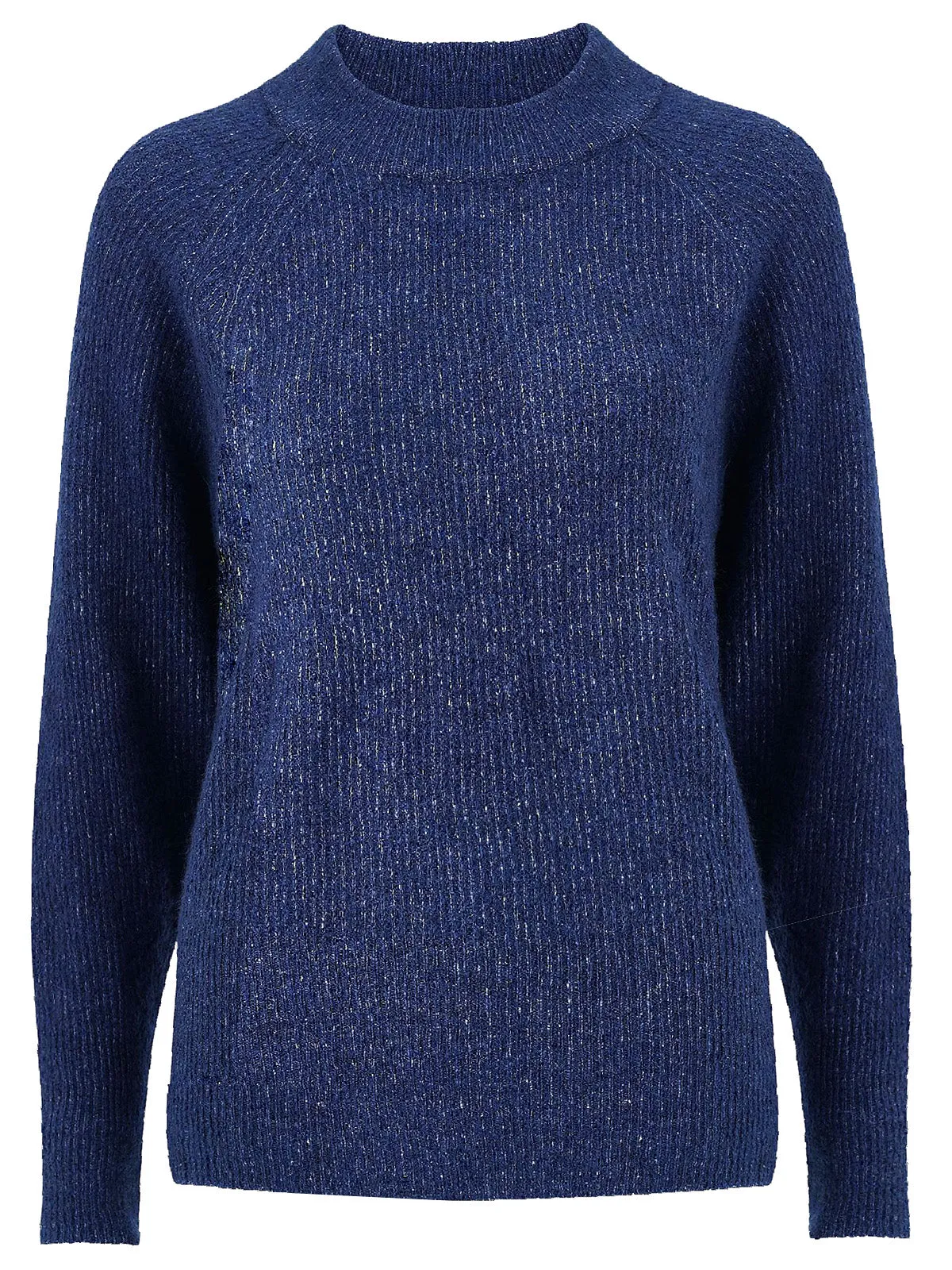 Ladies Blue Elvira Wool Blend Ribbed Knit Jumper