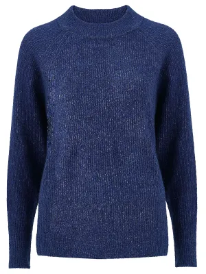 Ladies Blue Elvira Wool Blend Ribbed Knit Jumper