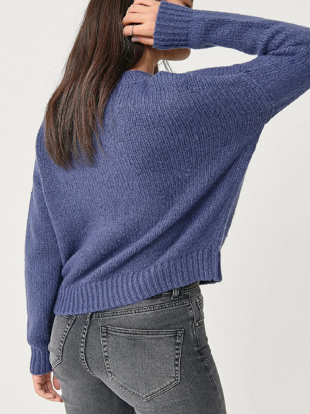 Ladies Blue Petronella Wool Blend Ribbed Knit Jumper