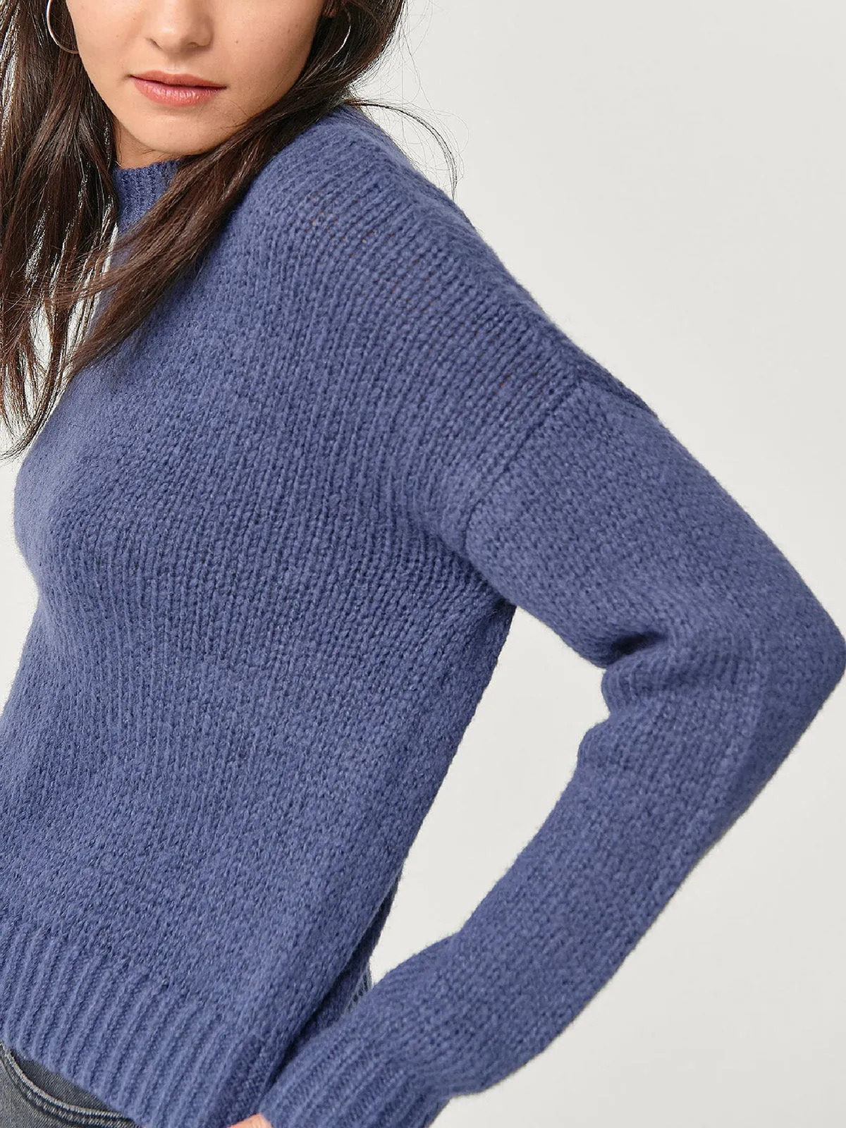 Ladies Blue Petronella Wool Blend Ribbed Knit Jumper